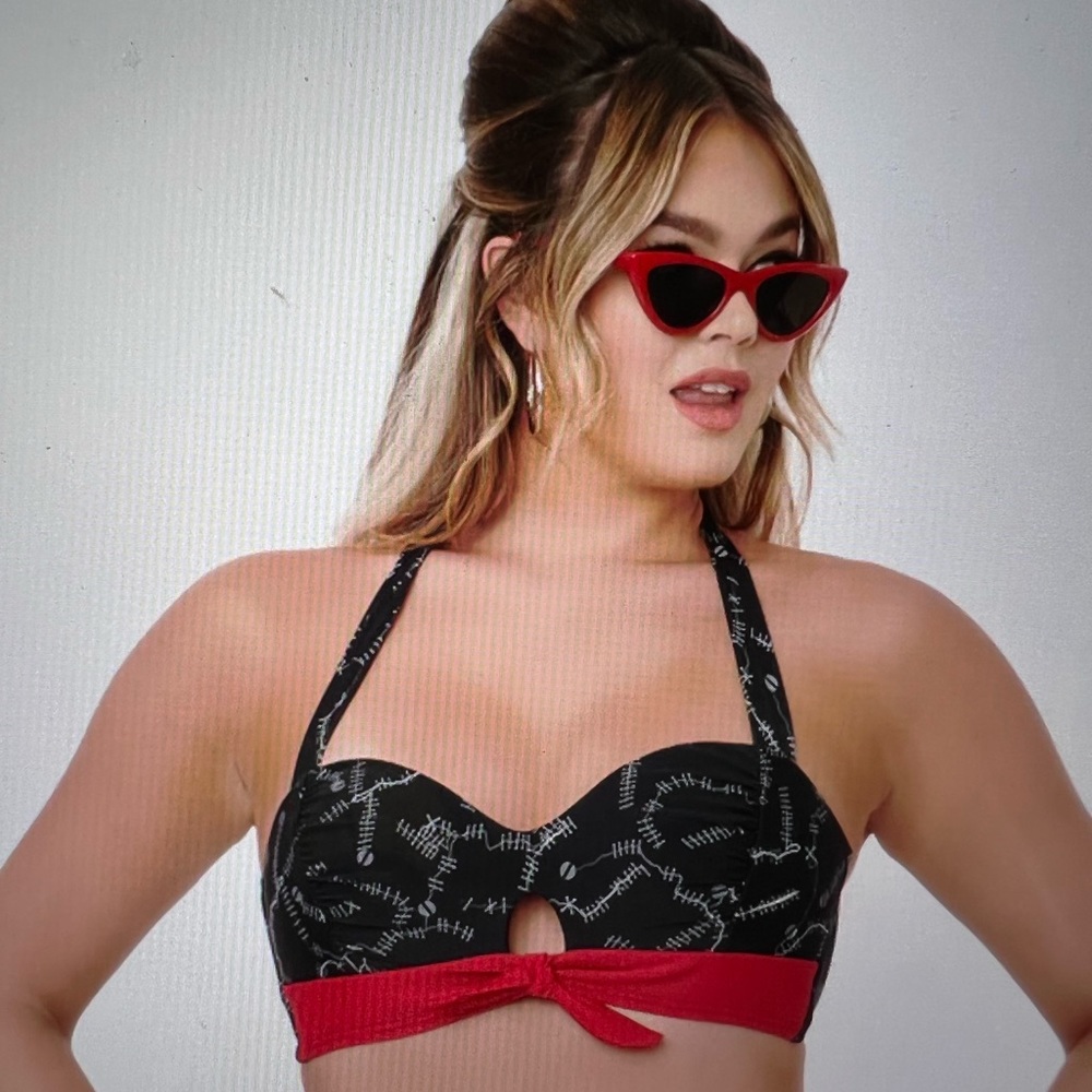 Unique Vintage size M black spooky stitches Mrs. West swim top